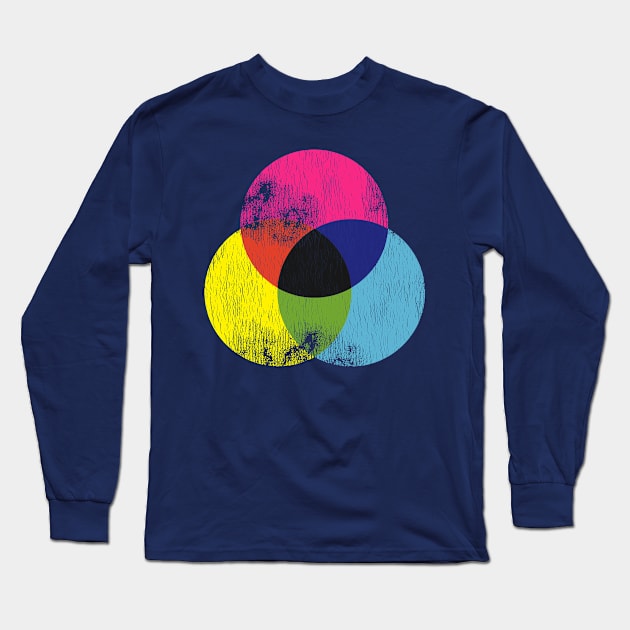 Distressed CMYK / RBG Graphic Artist Color Wheel Long Sleeve T-Shirt by darklordpug